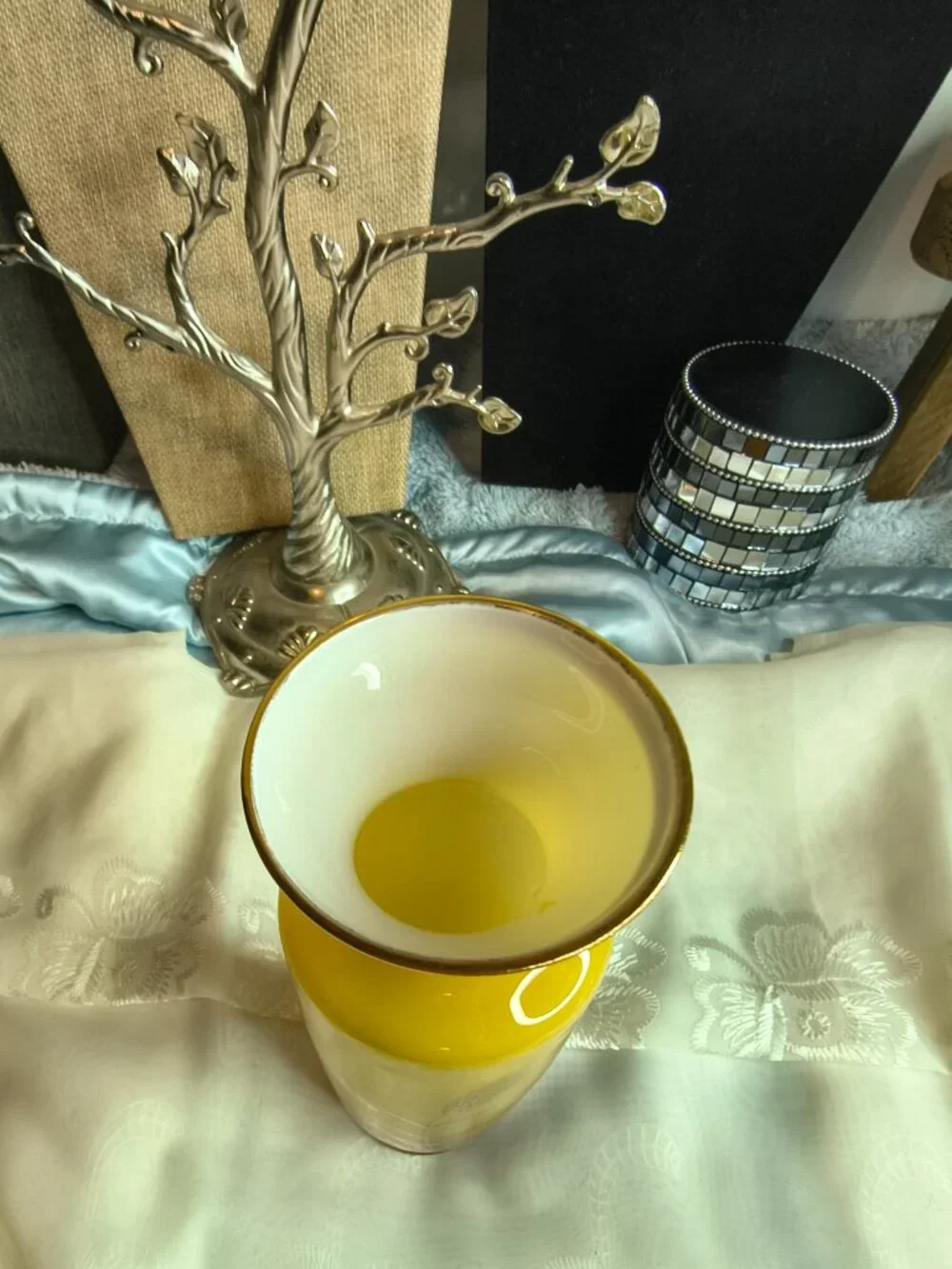 Yellow and Gold White Encased Wheat Mid Century Vase